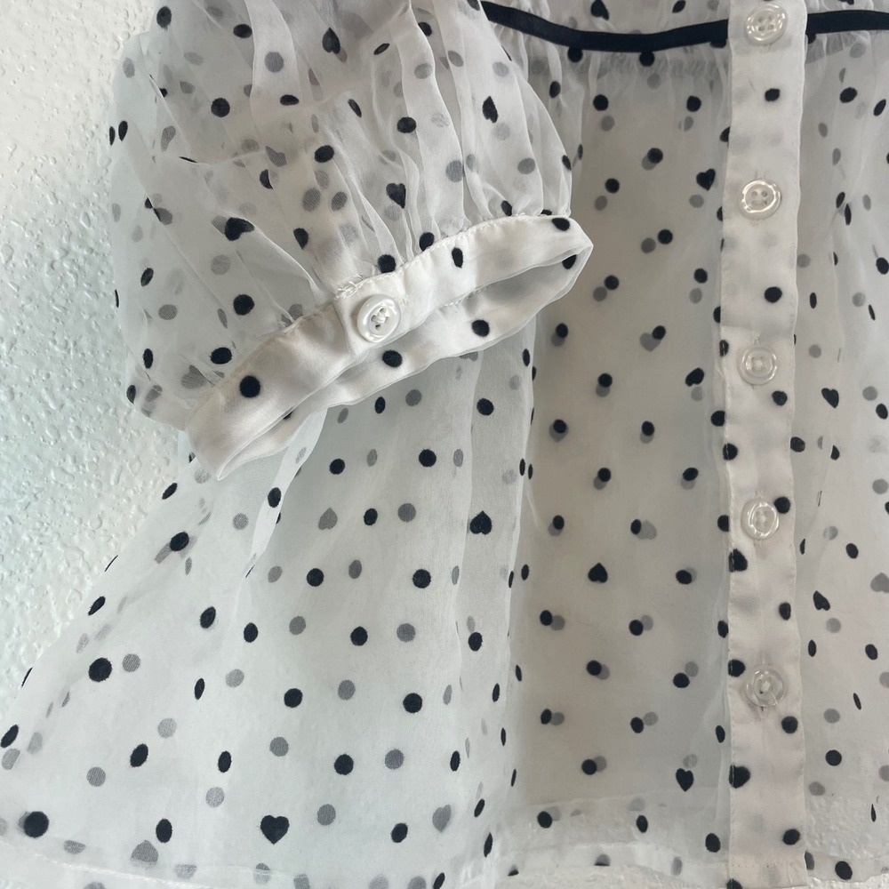 Maeve Polka Dot Heart Sheer Blouse Size Medium White Black Coquette Romantic - Picture 3 of 8